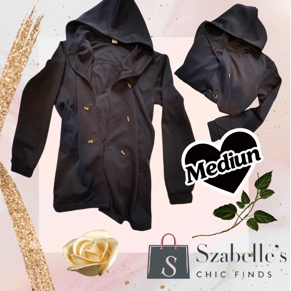 Girls' Black Hooded Double-Breasted Coat 🧥